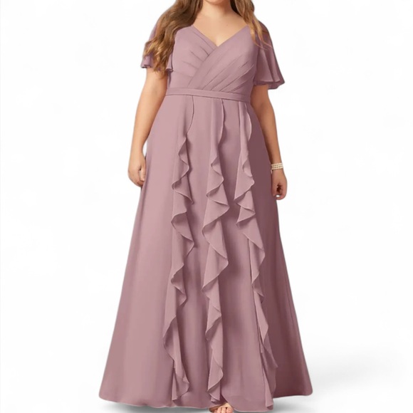 Azazie Dresses & Skirts - NWT AZAZIE Watson Dusty Rose Mauve Chiffon Gown Formal Maxi Dress Bridesmaid 14